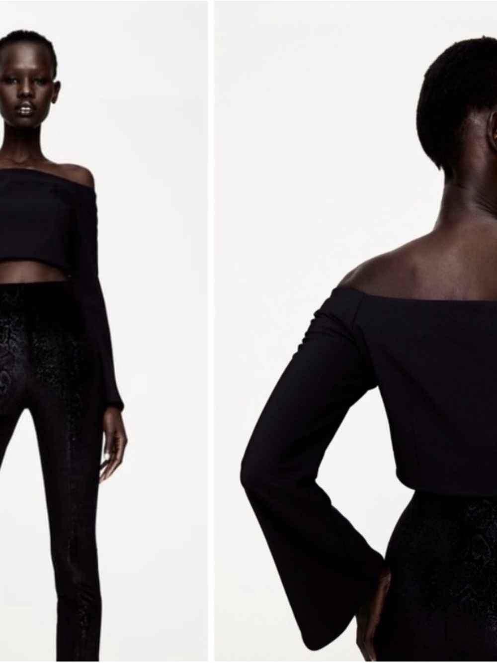 Zara Black Off-Shoulder Crop Top